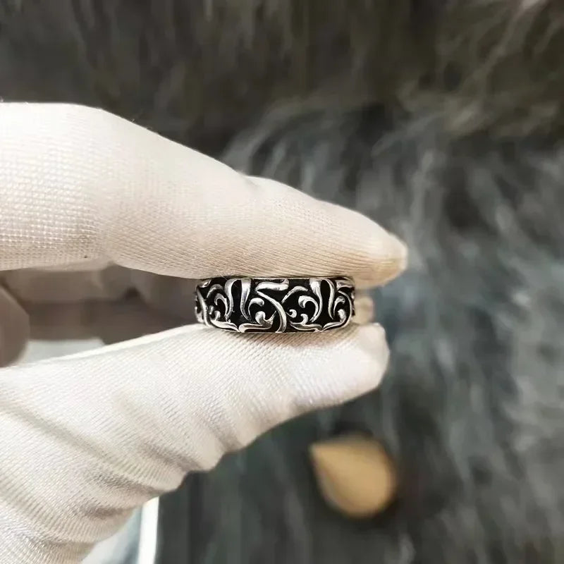 Vintage Vine Pattern Ring Silver Color Punk Gothic Retro Open Ring for Men Women Black Trend Unisex Jewelry Accessories