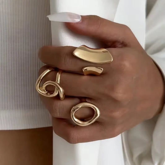 3 Pcs Punk Exaggerated Ring Set for Women Retro Minimalist Geometric Hollow Round Unique Design Rings Fashion Jewelry Gifts 2026