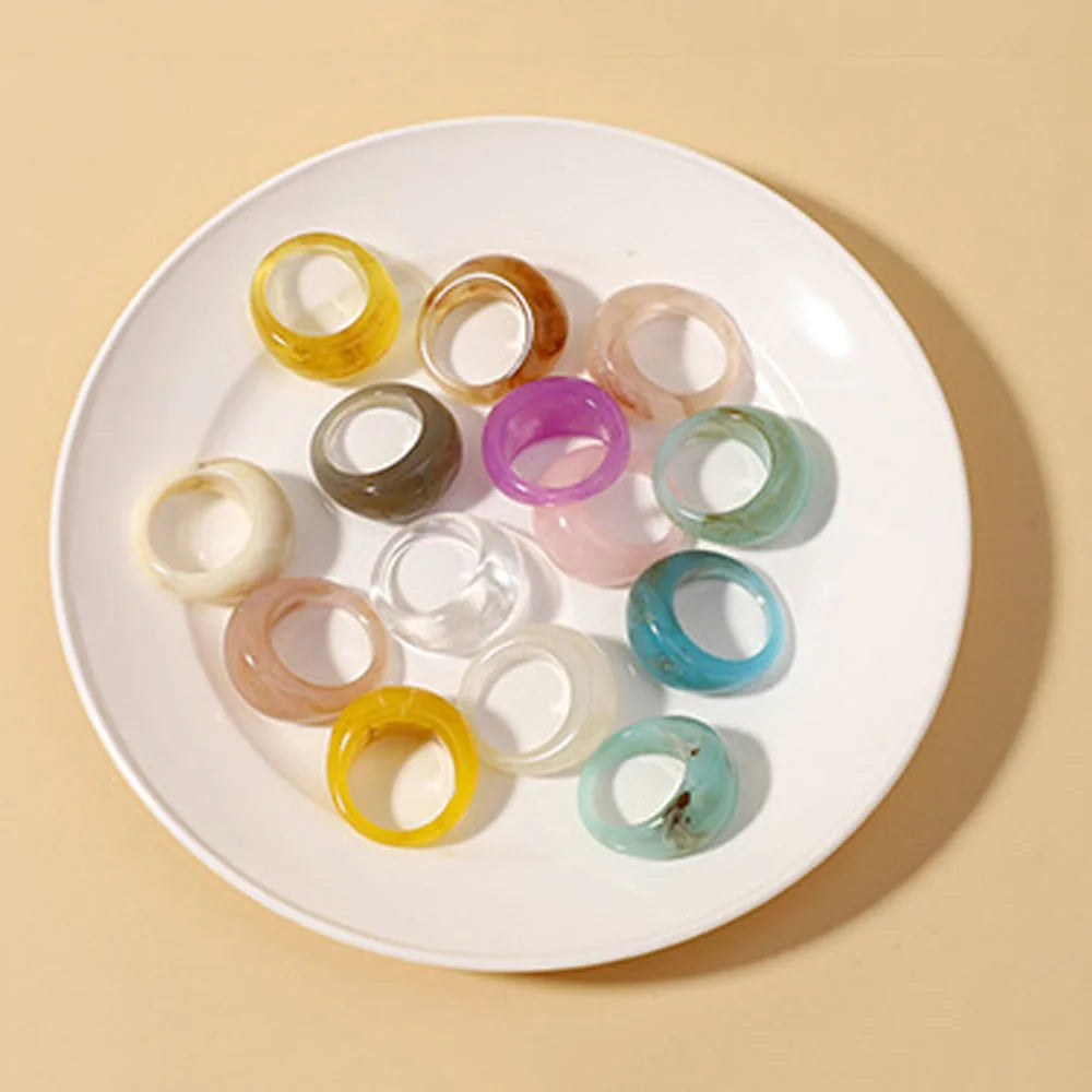 New Korean Colorful Acrylic Rings Vintage Round Rings For Women Big Kpop Finger Ring For Girls Punk Resin Ring Fashion Jewelry