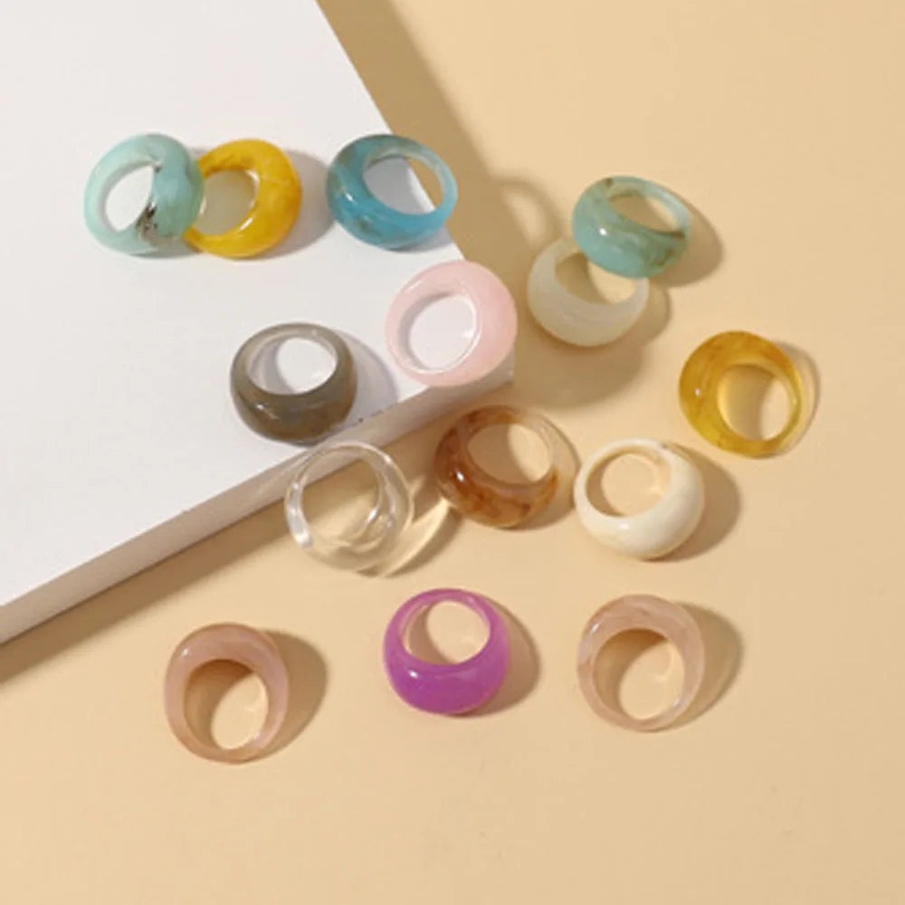 New Korean Colorful Acrylic Rings Vintage Round Rings For Women Big Kpop Finger Ring For Girls Punk Resin Ring Fashion Jewelry