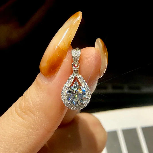 GRA 1CT Brilliant Water Drop Certified Moissanite Diamond Necklace For Women Real 925 Sterling Silver Engagement Fine Jewelry