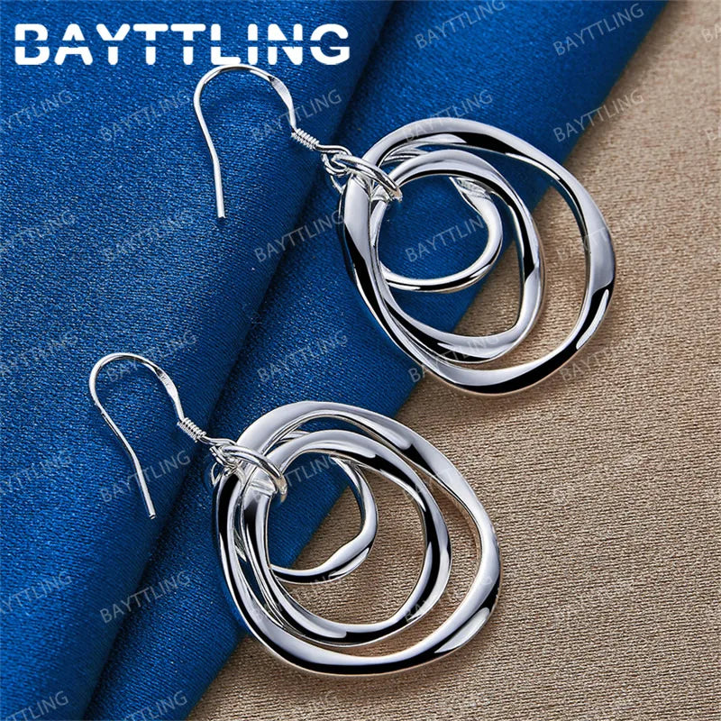 Charm 925 Sterling Silver Exquisite 3 Round Earrings for Women Fashion Wedding Gift Jewelry Accessories