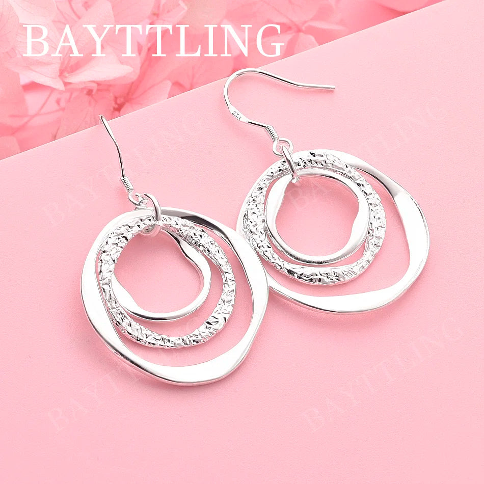 Charm 925 Sterling Silver Exquisite 3 Round Earrings for Women Fashion Wedding Gift Jewelry Accessories