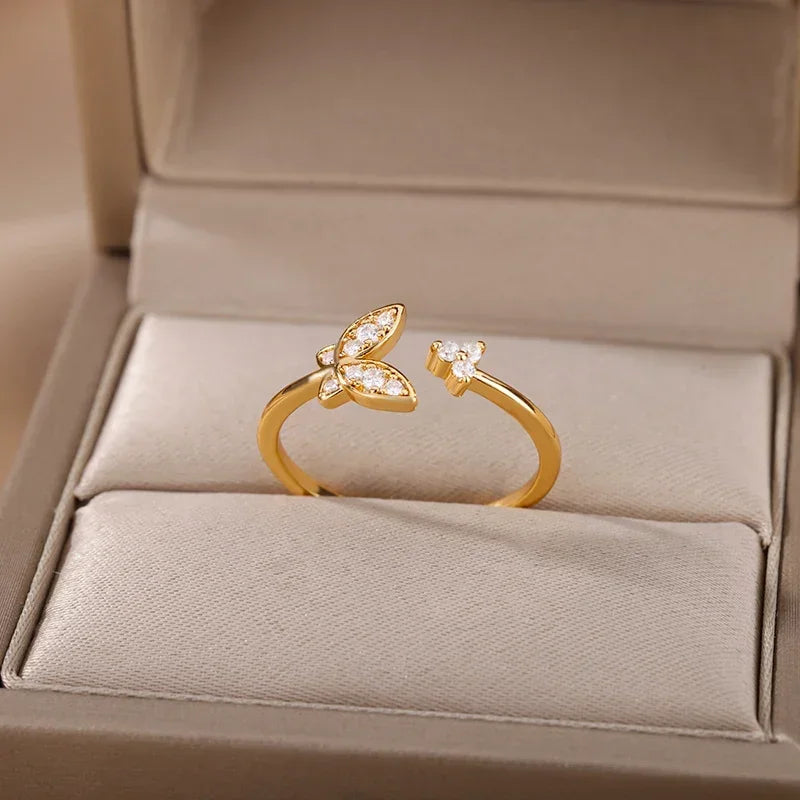 Stainless Steel Rings for Women Aesthetic Heart Gold Color Wedding Ring Vintage Waterproof Wedding Jewelry Prom Accessories Gift