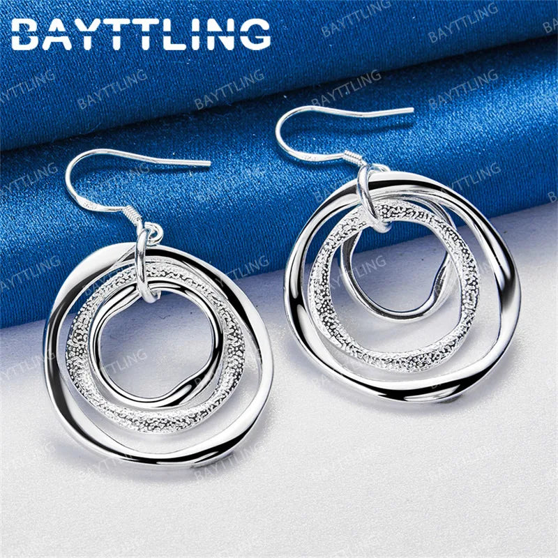 Charm 925 Sterling Silver Exquisite 3 Round Earrings for Women Fashion Wedding Gift Jewelry Accessories