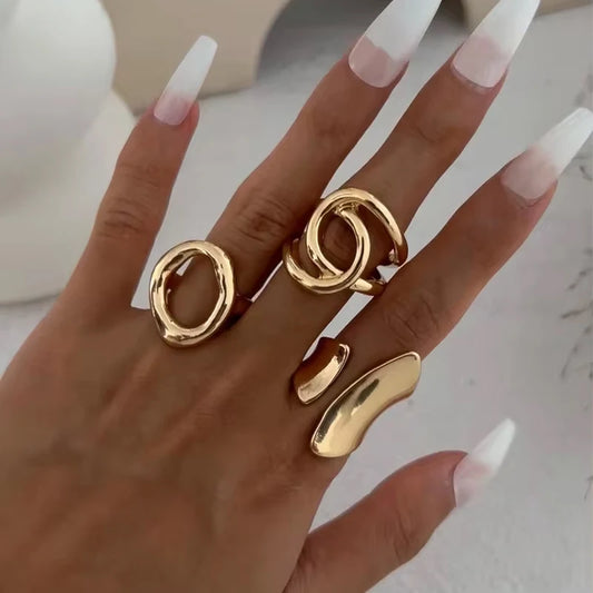 3 Pcs Punk Exaggerated Ring Set for Women Retro Minimalist Geometric Hollow Round Unique Design Rings Fashion Jewelry Gifts 2026