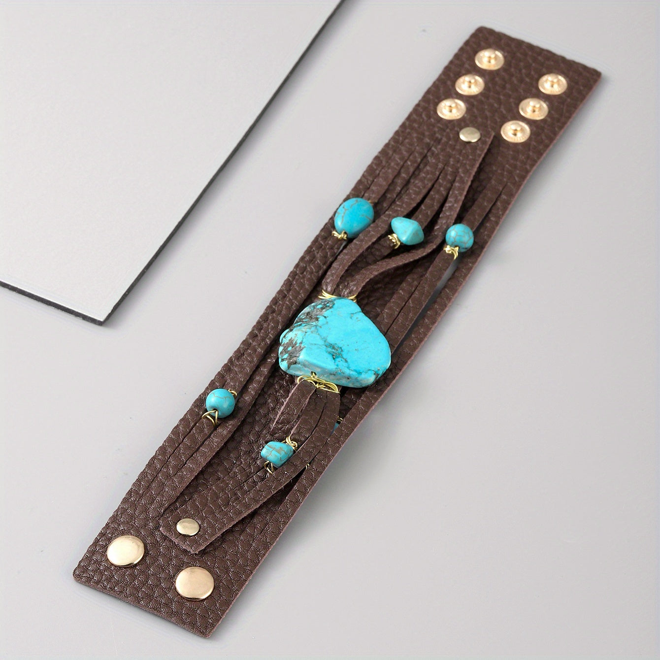 1pc Men's Trendy PU Leather Irregular Turquoise Multi-layer Boho Bracelet, Jewelry Gift For Men, Gift For Boyfriends/ Girlfriends