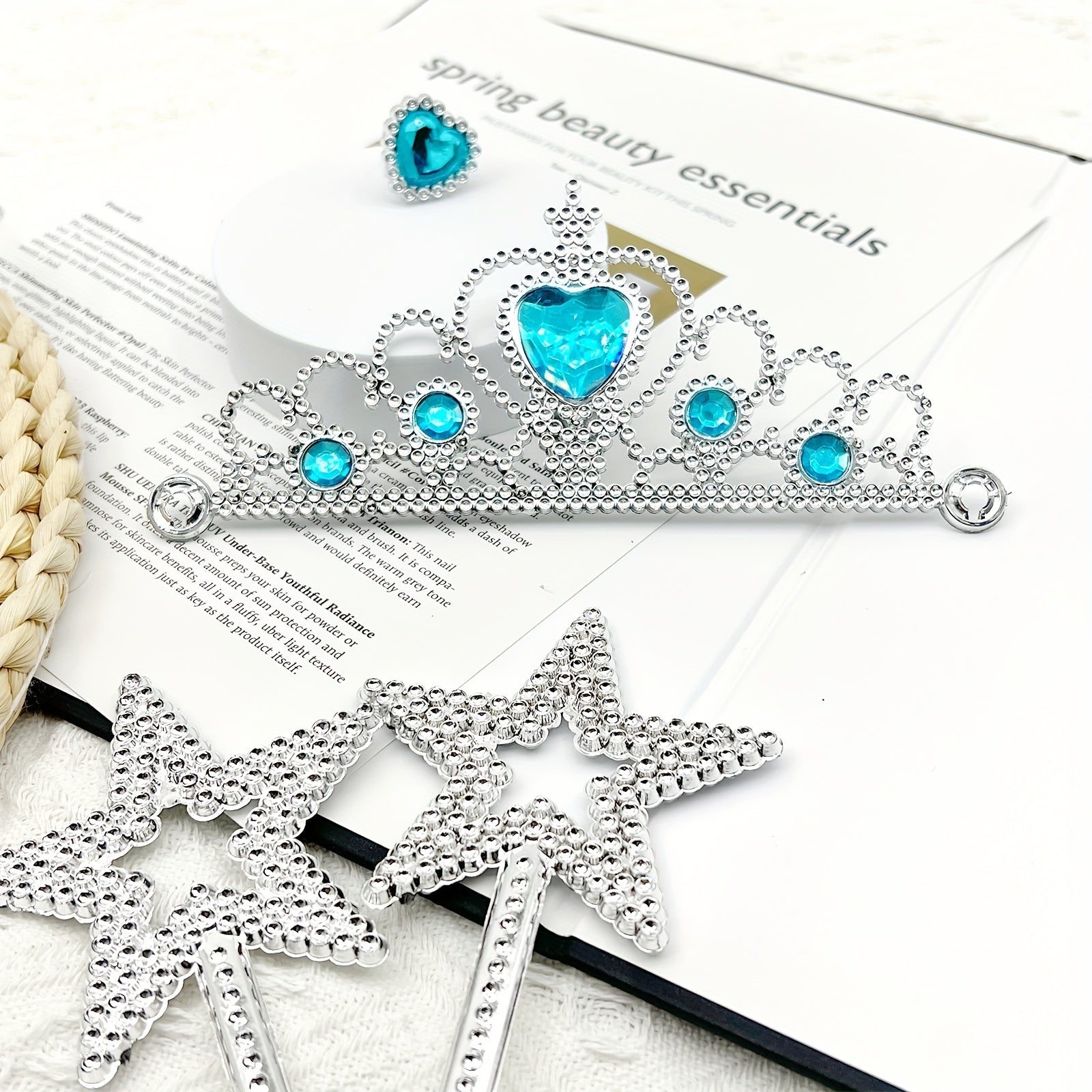 2sets Princess Costume Accessories Set, Cosplay Props, Birthday Party Gifts, Princess Dress Up Jewelry, Crowns, Wands, Rings, Necklaces
