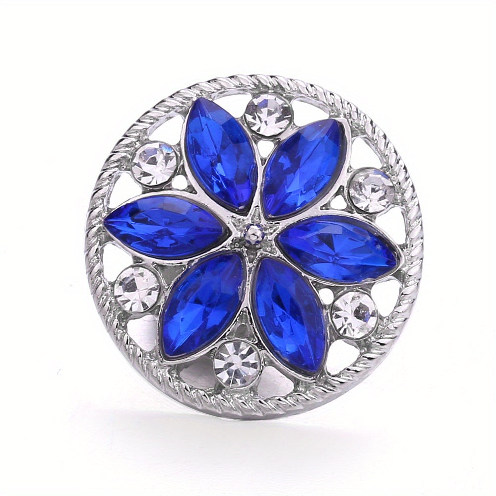 1pc 18mm Alloy Flower Decor Round Snap Button Jewelry Studded With Colorful Rhinestones For DIY Bracelet Necklace And Any Other Accessories, Semi-finished Jewelry Accessories