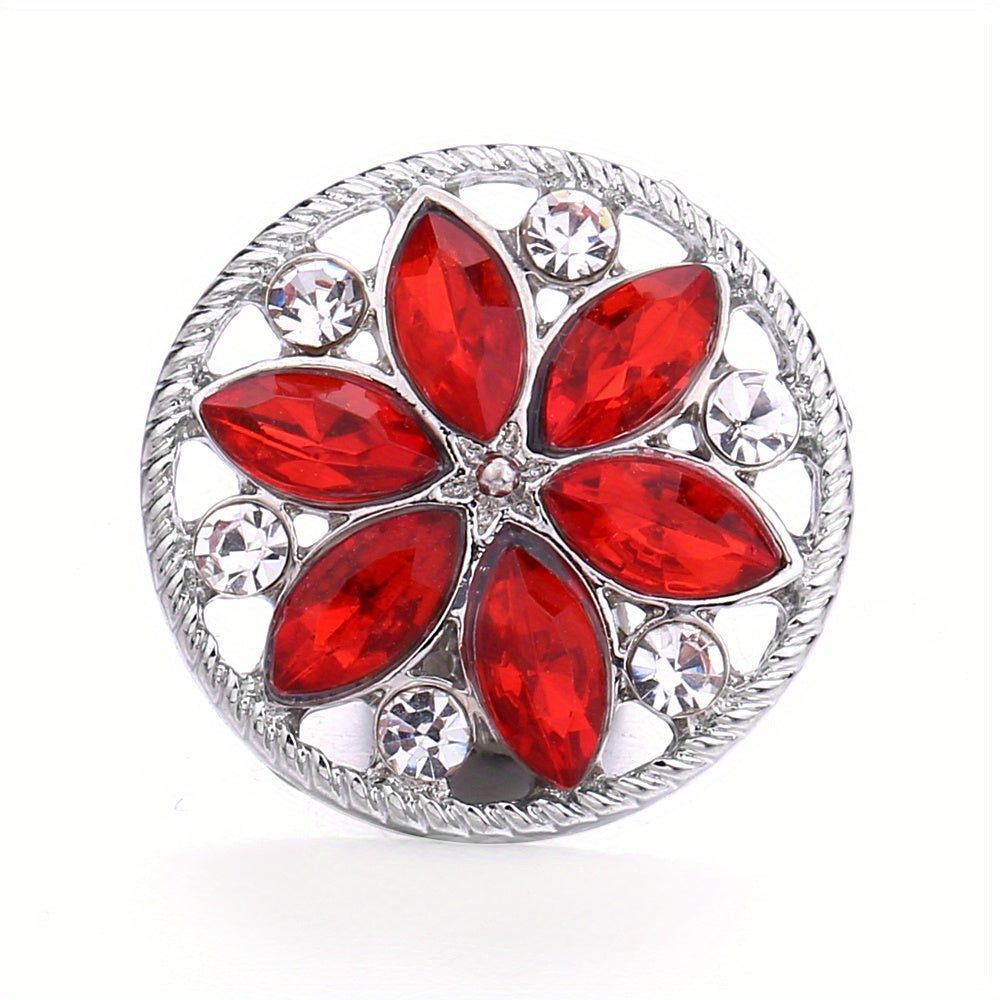 1pc 18mm Alloy Flower Decor Round Snap Button Jewelry Studded With Colorful Rhinestones For DIY Bracelet Necklace And Any Other Accessories, Semi-finished Jewelry Accessories