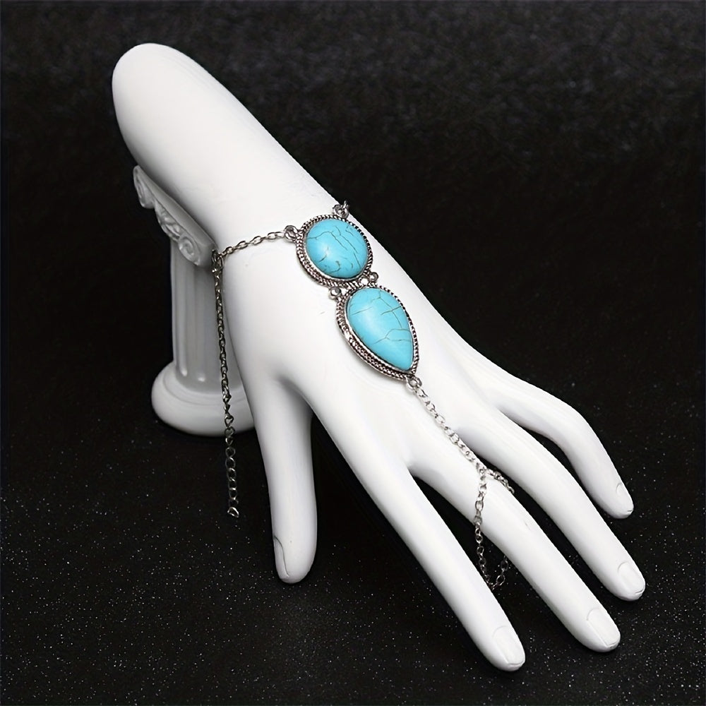 [Personality Beach Turquoise Mittens Bracelet] Personality Bohemian Style Beach Retro Turquoise Mittens Bracelet For Women