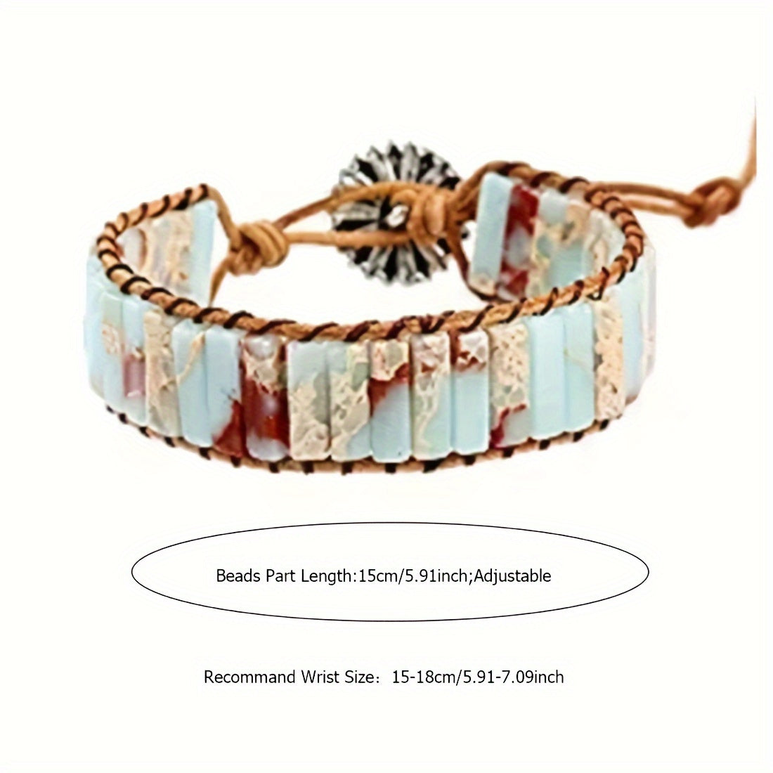 [Stone Beaded Bracelet] Multilayer Braided PU Leather Square Shape Stone Beaded Bracelet For Women