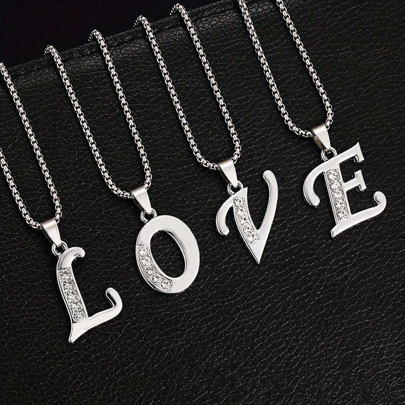 Elegant Silvery Alphabet Pendant Necklaces - "A" to "D" with Sparkling Stones, Stainless Steel, Perfect for Couples, Birthdays, and Holidays, Fashion Jewelry|Personalized Gift|Durable Chain, Name Necklace