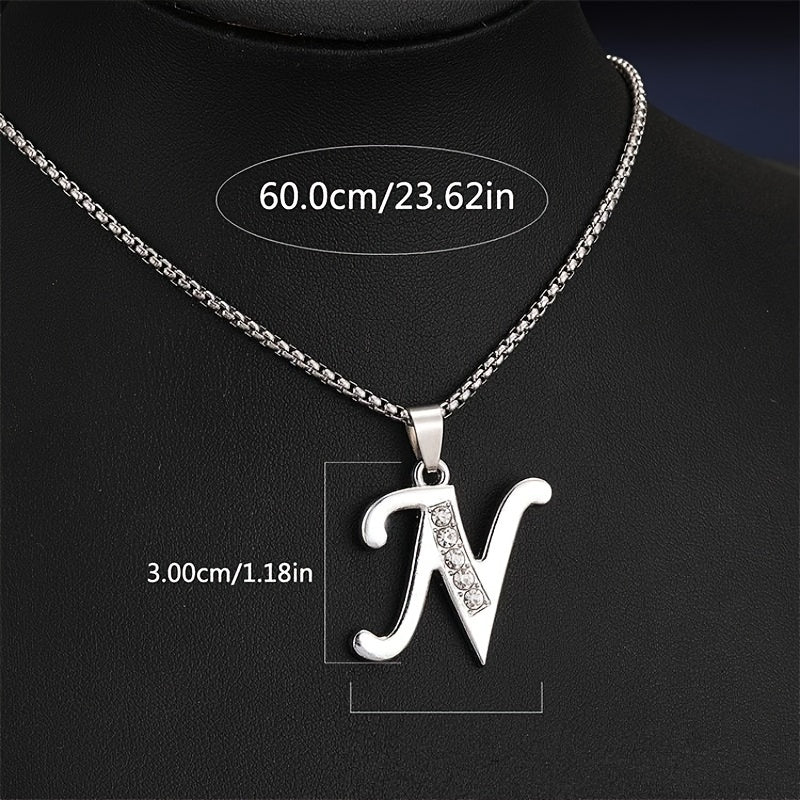 Elegant Silvery Alphabet Pendant Necklaces - "A" to "D" with Sparkling Stones, Stainless Steel, Perfect for Couples, Birthdays, and Holidays, Fashion Jewelry|Personalized Gift|Durable Chain, Name Necklace