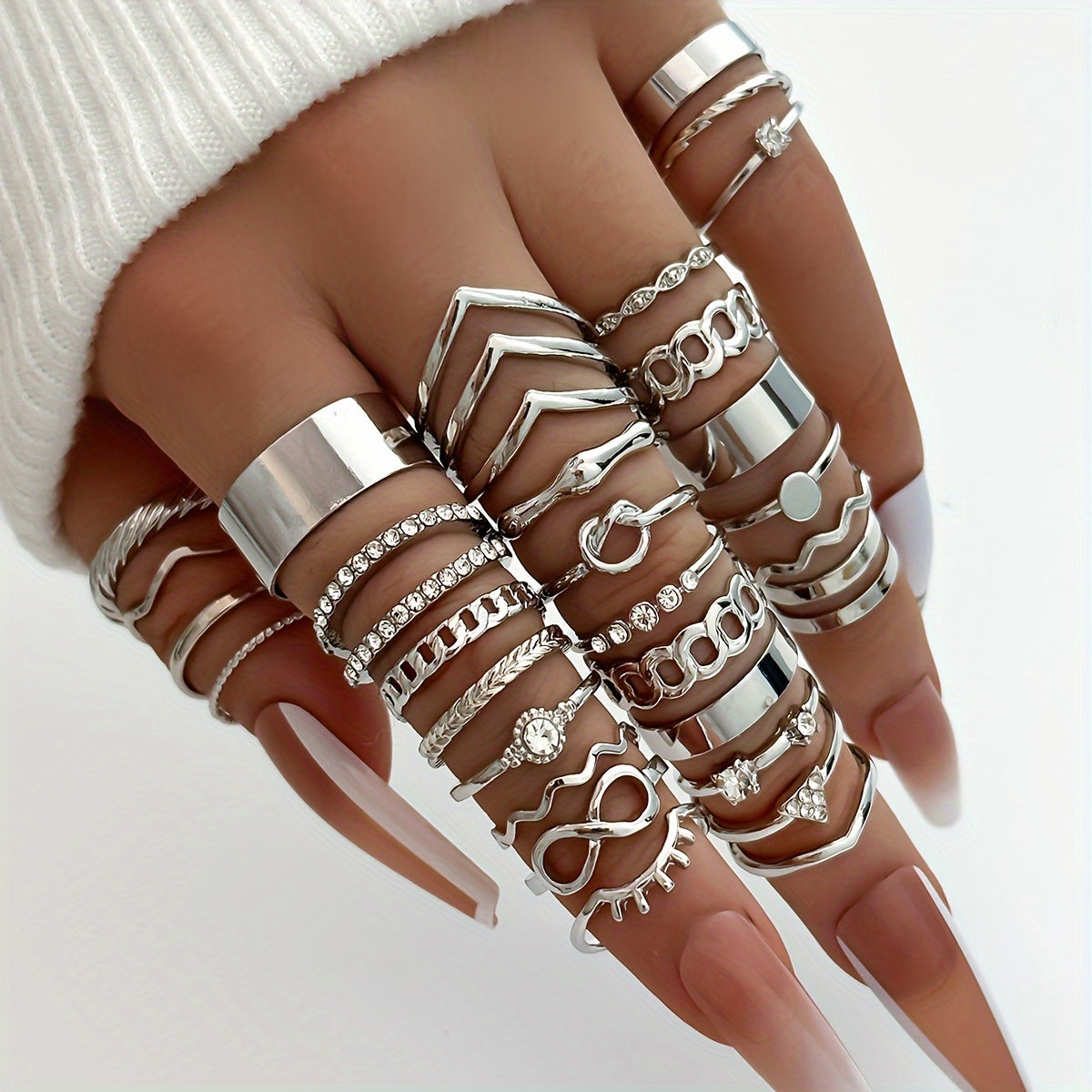 30pcs Hip Hop Style Stacking Rings Trendy Knot/ Chain/ Infinity Design Mix And Match For Daily Outfits Party Accessories Suitable For Men And Women