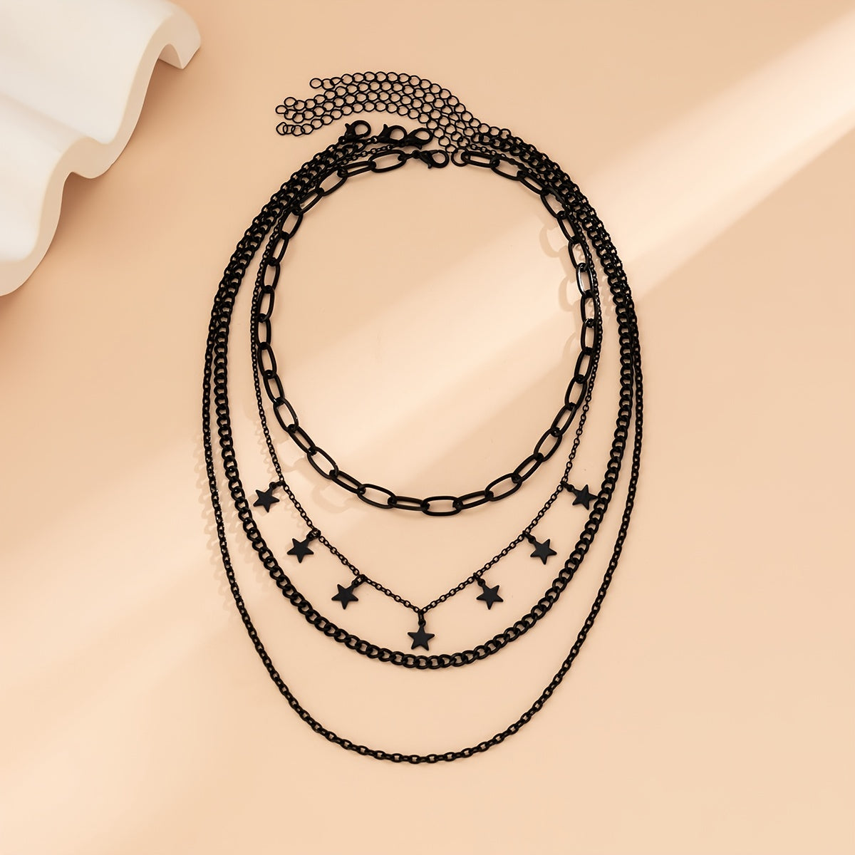 4pcs Gothic Black Star Element Pendant Tassel Hip Hop Retro Chain Necklace Set Party Jewelry for Women.Kpop Style Jewelry.