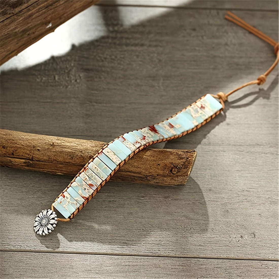 [Stone Beaded Bracelet] Multilayer Braided PU Leather Square Shape Stone Beaded Bracelet For Women