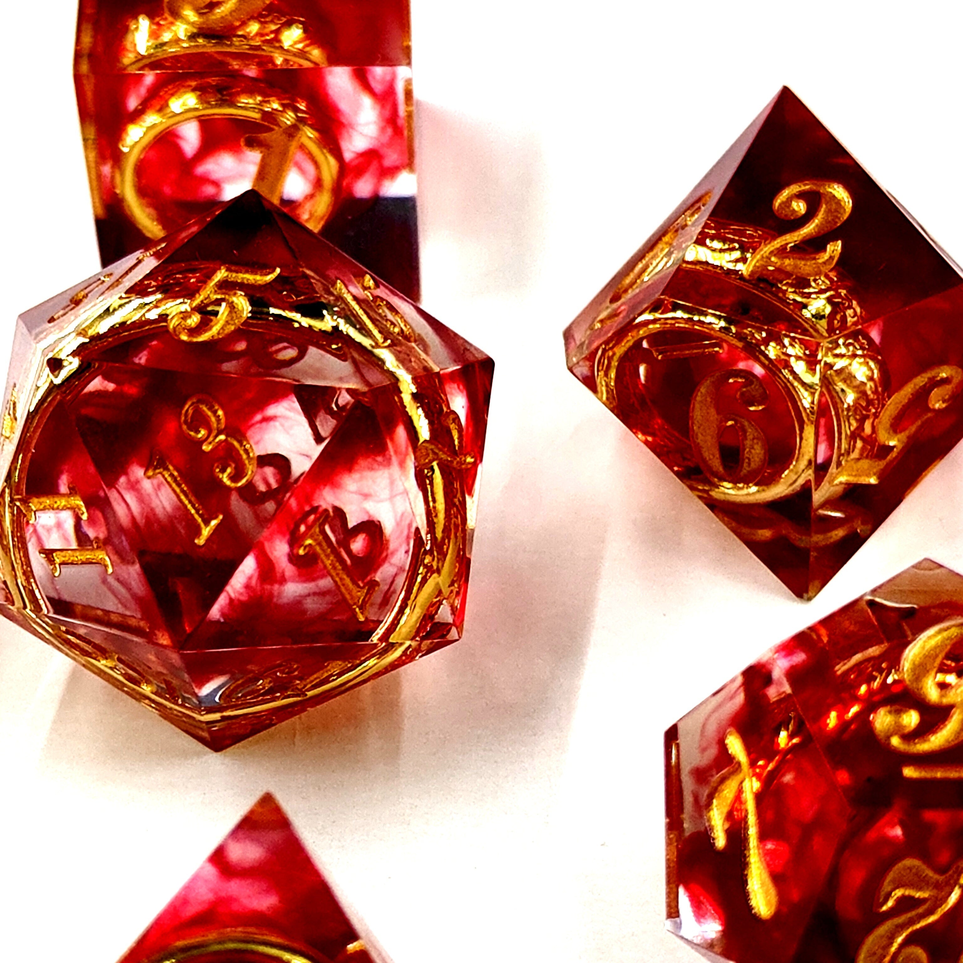 7-Piece Dark Red Lord of the Rings Polyhedral Dice Set - Sharp Angled Icosahedron D20, D12, D10, D8, D6, D4 Dice for Immersive RPG Roleplaying, Tabletop Gaming & MTG Accessories - Perfect Gaming Gift for Fantasy Enthusiasts