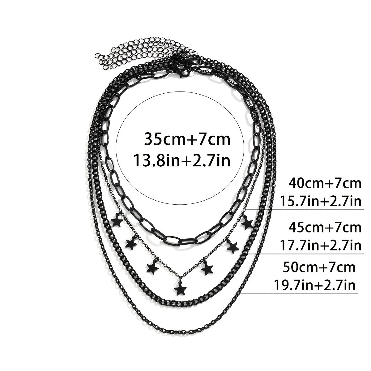 4pcs Gothic Black Star Element Pendant Tassel Hip Hop Retro Chain Necklace Set Party Jewelry for Women.Kpop Style Jewelry.