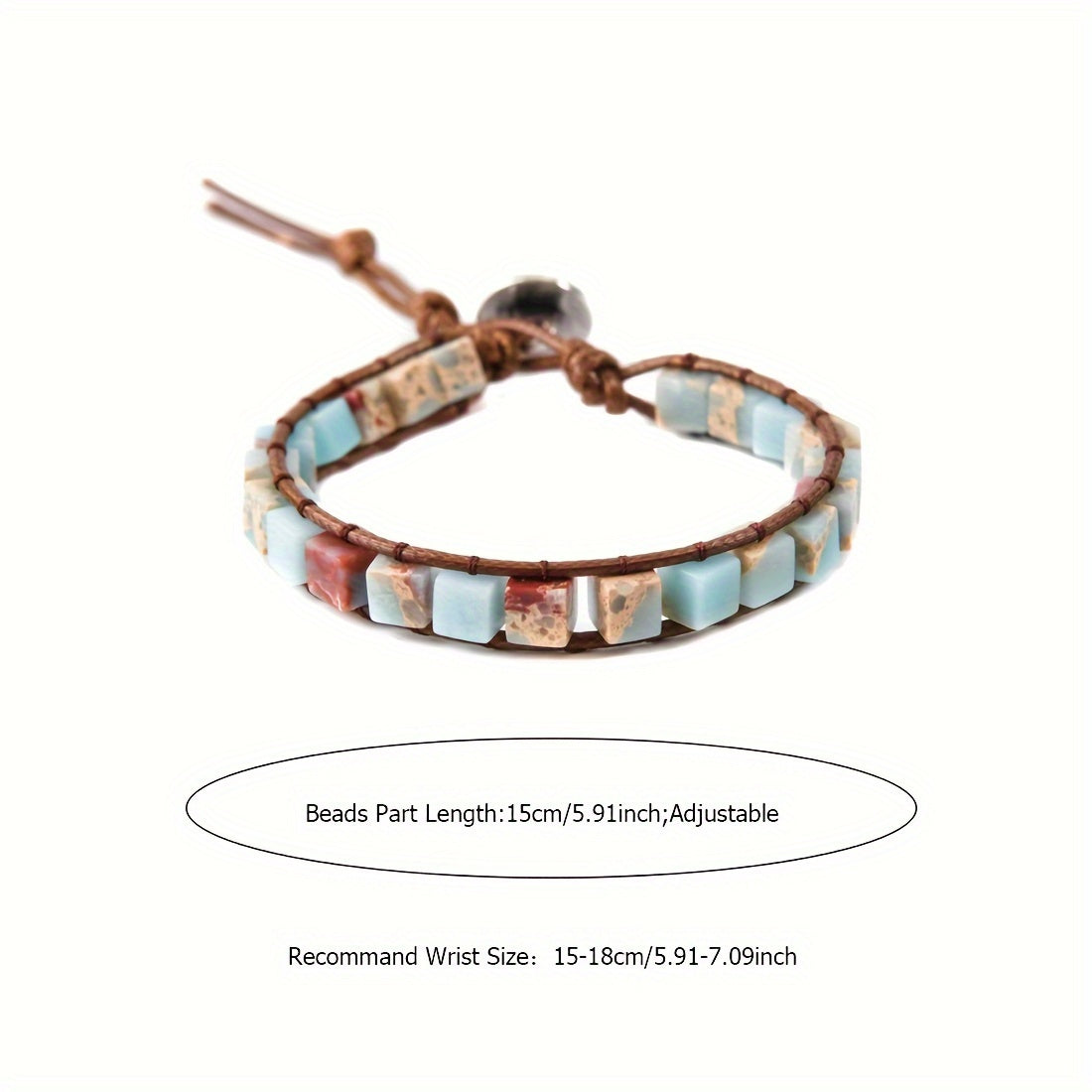 [Stone Beaded Bracelet] Multilayer Braided PU Leather Square Shape Stone Beaded Bracelet For Women