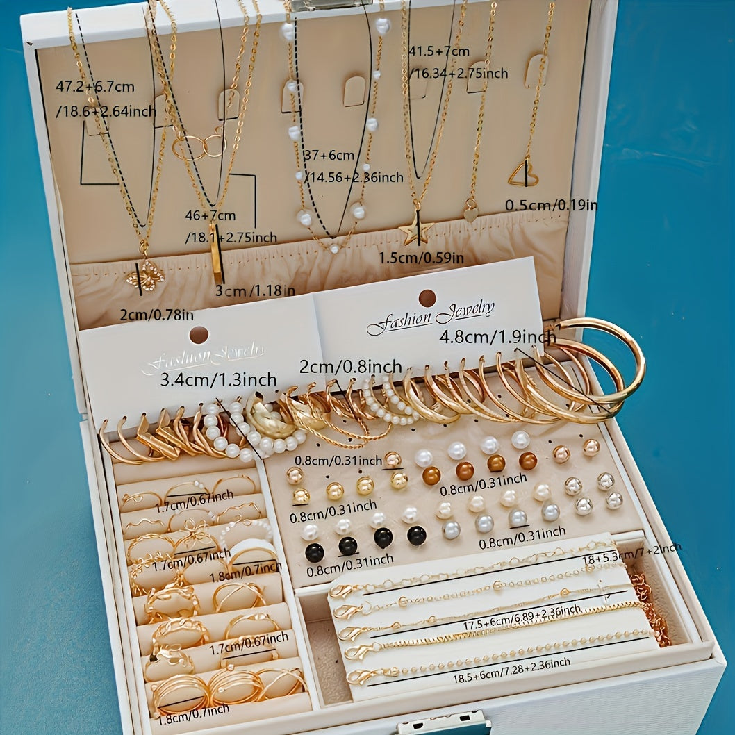 A Set of 86 Fashionable And Elegant Jewelry Pieces for Women, Including Necklaces, Earrings, Rings, And Studs, Perfect for Everyday Wear, Versatile for Holidays, And Trendy Gifts (Without a Box)