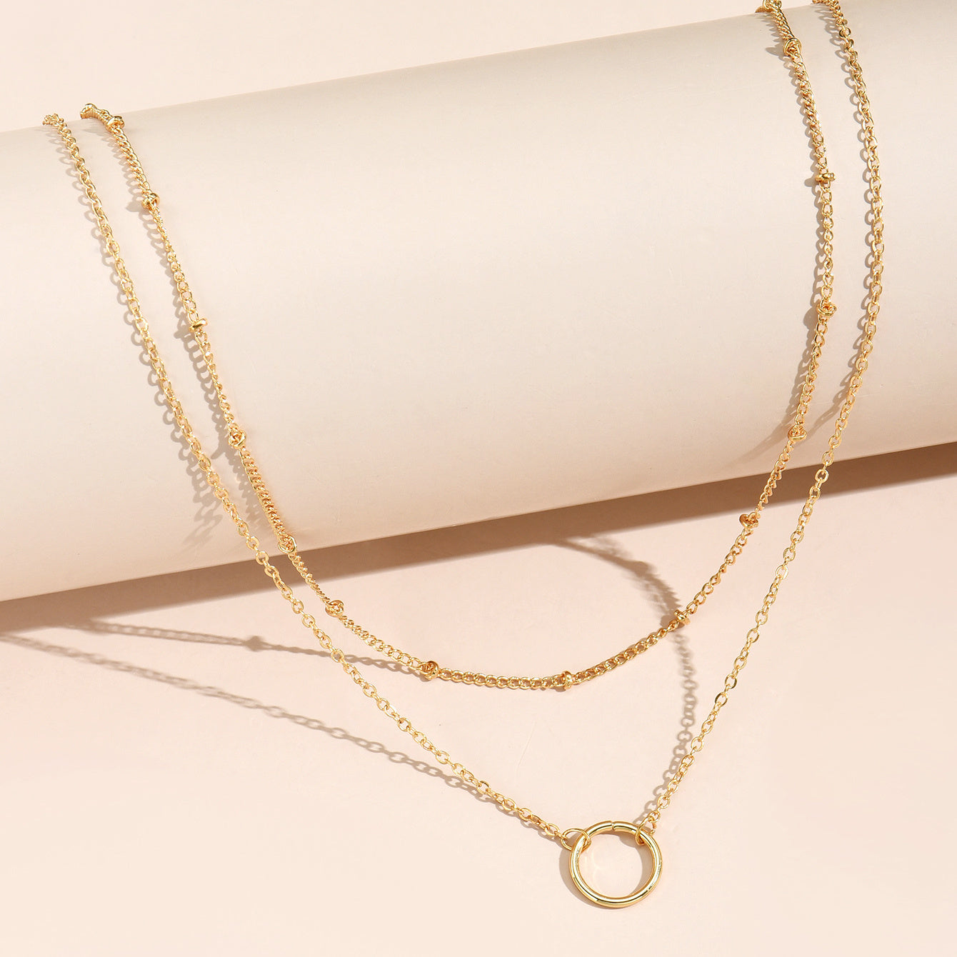 Boho Chic Women'S Golden-Tone Ring Necklace - Elegant Zinc Alloy Chain with Heart Charm, Perfect for Casual Attire or Gifting, Casual Jewelry|Boho Chic Style|Zinc Alloy Necklace