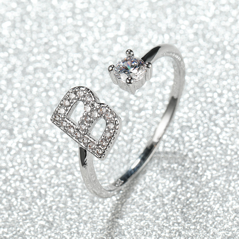 [Silvery Couple Ring] Silvery AZ Letter Ring Initials | Popular Fashion Wedding Love Couple Rings Bridesmaid Gift