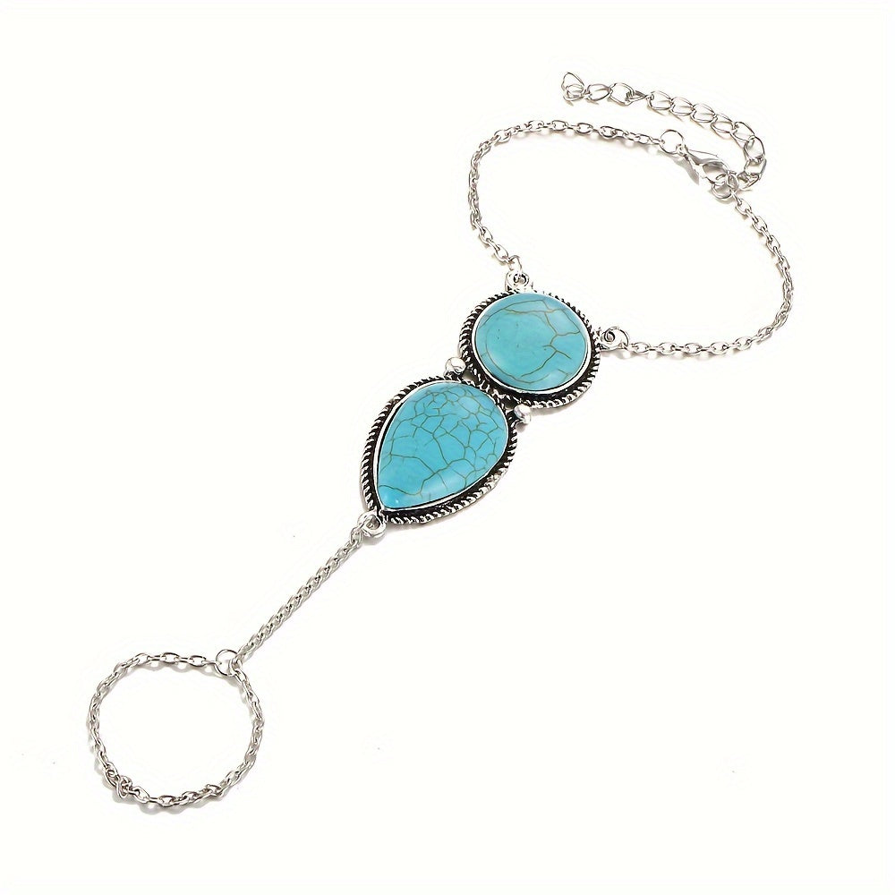 [Personality Beach Turquoise Mittens Bracelet] Personality Bohemian Style Beach Retro Turquoise Mittens Bracelet For Women