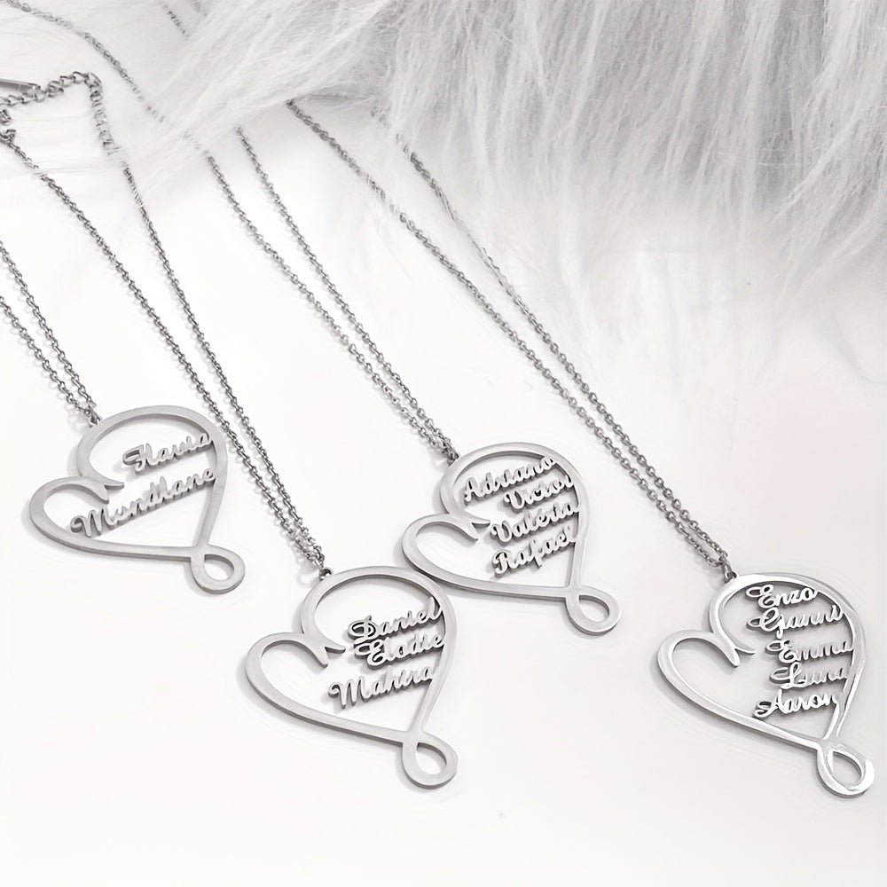 Customized Women'S Heart-Shaped Necklaces with Various English Names, Perfect Gifts for Mother'S Day, Family Members, Valentine'S Day, Birthdays, And Anniversaries