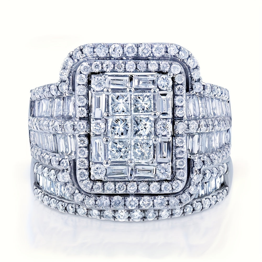 2pcs Elegant Silver-Plated Men's Rings with Dazzling Zirconia - Timeless Luxury Duo for Special Occasions, Exquisite Men's Jewelry