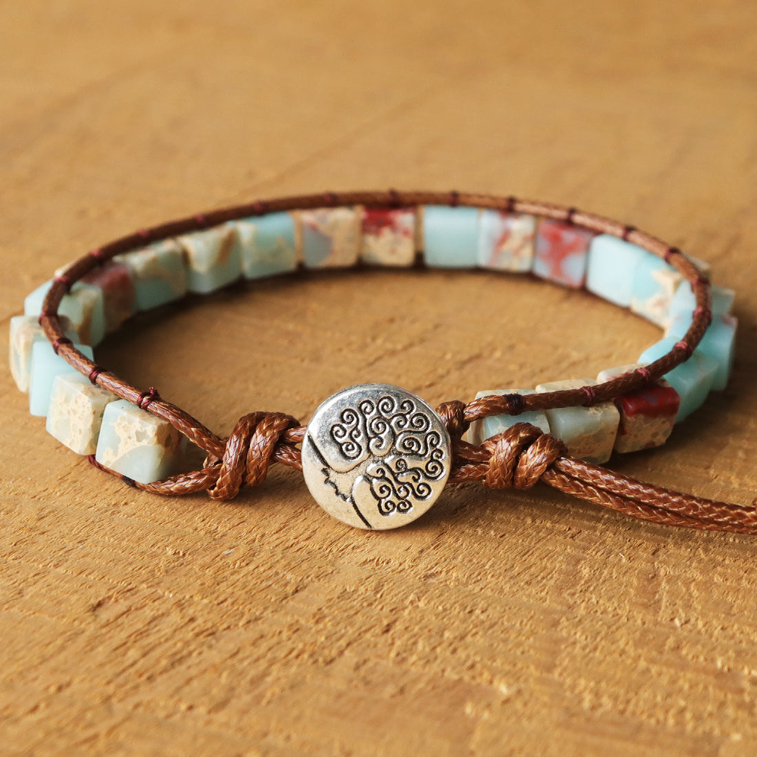 [Stone Beaded Bracelet] Multilayer Braided PU Leather Square Shape Stone Beaded Bracelet For Women