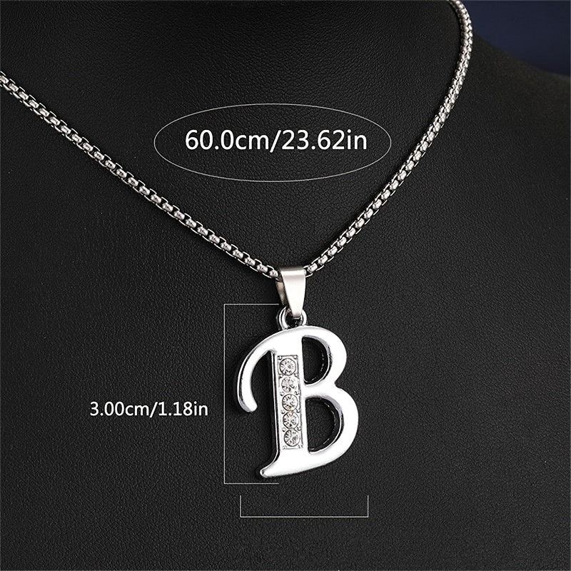 Elegant Silvery Alphabet Pendant Necklaces - "A" to "D" with Sparkling Stones, Stainless Steel, Perfect for Couples, Birthdays, and Holidays, Fashion Jewelry|Personalized Gift|Durable Chain, Name Necklace