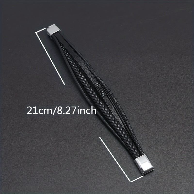 [Stylish Leather Bracelet] Stylish Durable 1pc Men's Hand-Woven Multi-Layer Leather Bracelet | with Buckle Closure, Versatile Accessory for Casual or Formal Wear