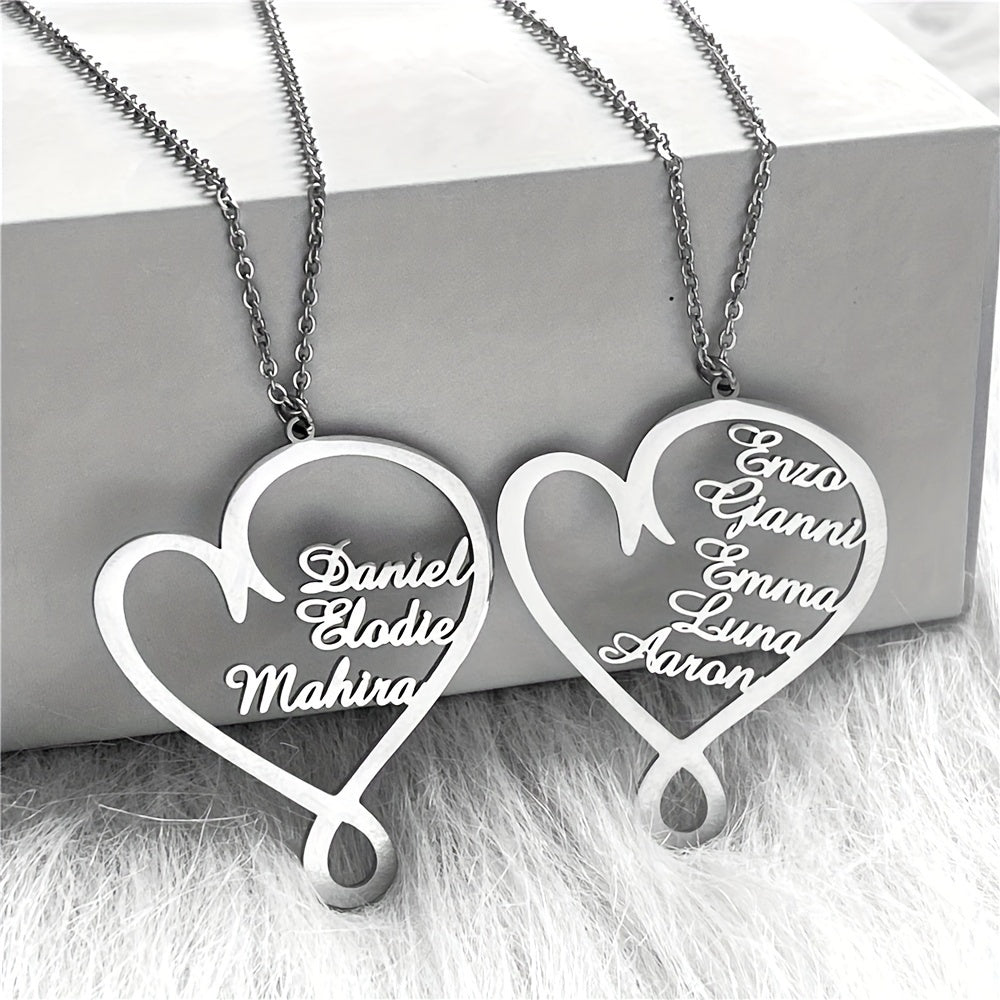 Customized Women'S Heart-Shaped Necklaces with Various English Names, Perfect Gifts for Mother'S Day, Family Members, Valentine'S Day, Birthdays, And Anniversaries