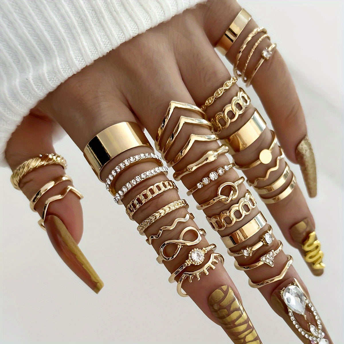 30pcs Hip Hop Style Stacking Rings Trendy Knot/ Chain/ Infinity Design Mix And Match For Daily Outfits Party Accessories Suitable For Men And Women