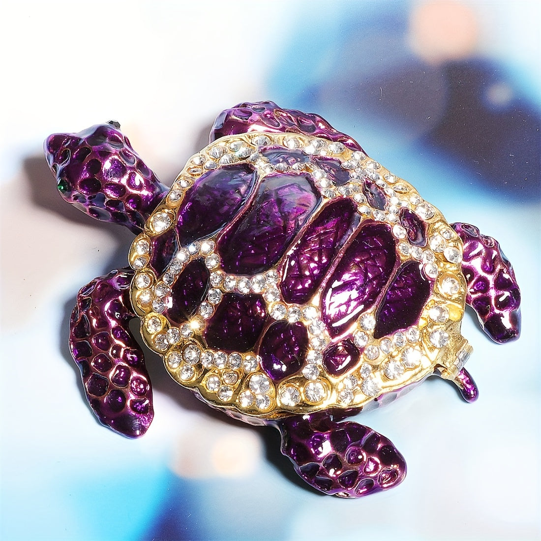 1pc Purple Turtle Figurine Decorative Jewelry Box - Hinged Trinket Box With Rich Enamel And Sparkling Rhinestones, Hand-painted Animal Figurine - Collectible Ring Holder, Novelty Jewelry Organizer - Unique Gift for Women & Gi