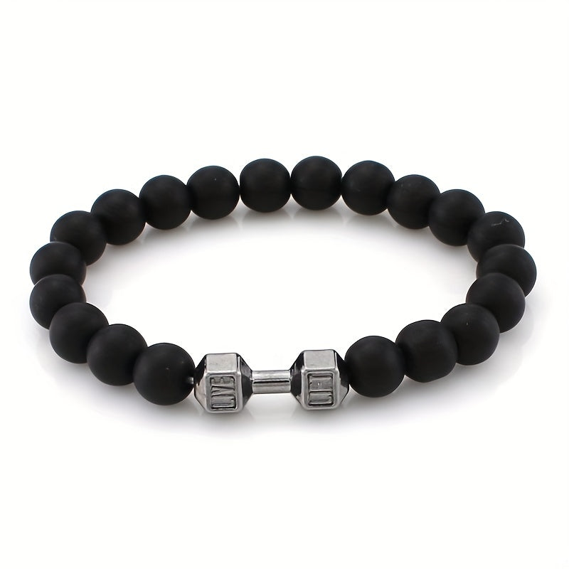 1pc Trendy Minimalist Beaded Dumbbell Bracelet For Men For Daily Decoration, Gift For Family And Friends, Holiday Birthday Gift For Boyfriends/ Girlfriends