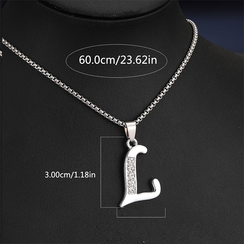 Elegant Silvery Alphabet Pendant Necklaces - "A" to "D" with Sparkling Stones, Stainless Steel, Perfect for Couples, Birthdays, and Holidays, Fashion Jewelry|Personalized Gift|Durable Chain, Name Necklace