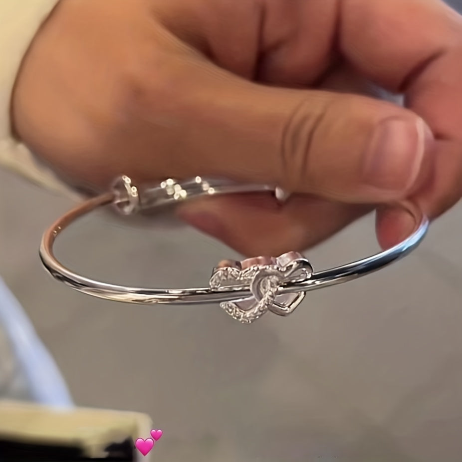 1pc, Double Heart Love Adjustable Bracelet - Sweet Niche Design, Birthday, Holiday, Girlfriend Gift