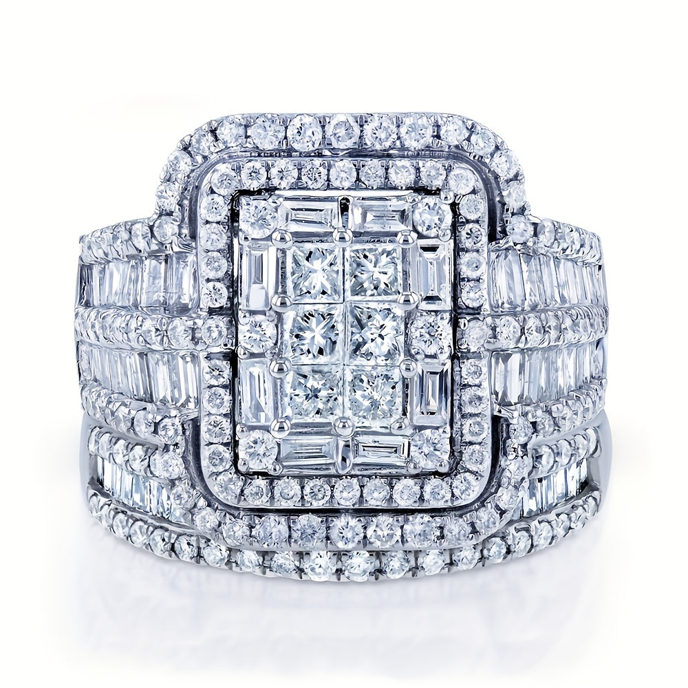 2pcs Elegant Silver-Plated Men's Rings with Dazzling Zirconia - Timeless Luxury Duo for Special Occasions, Exquisite Men's Jewelry