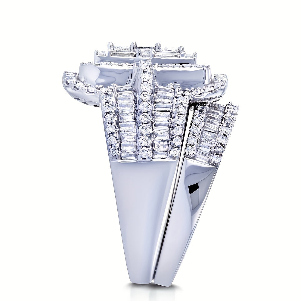 2pcs Elegant Silver-Plated Men's Rings with Dazzling Zirconia - Timeless Luxury Duo for Special Occasions, Exquisite Men's Jewelry