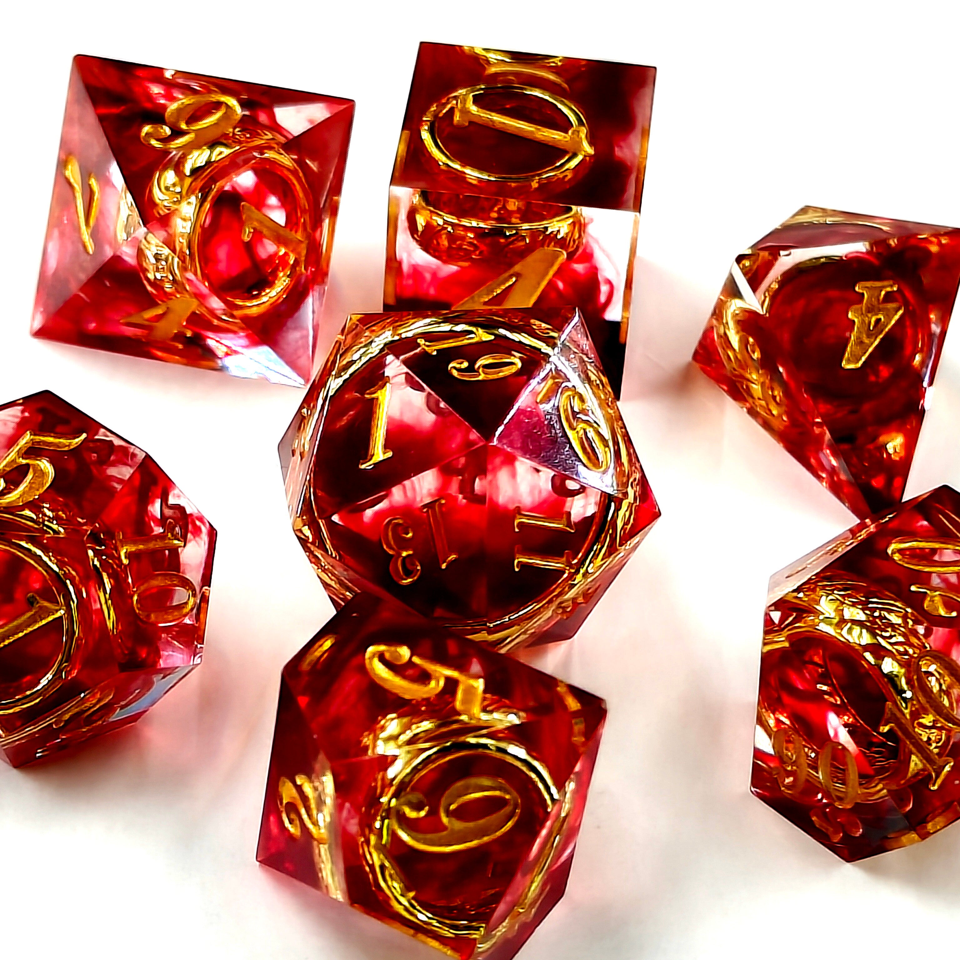 7-Piece Dark Red Lord of the Rings Polyhedral Dice Set - Sharp Angled Icosahedron D20, D12, D10, D8, D6, D4 Dice for Immersive RPG Roleplaying, Tabletop Gaming & MTG Accessories - Perfect Gaming Gift for Fantasy Enthusiasts