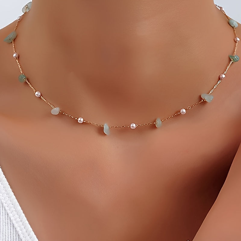 [Minimalist Women's Vintage Necklace] 2pcs Set Vintage Style Fashionable Jewelry, Dainty Artificial Crystal Stone Pendant Necklaces, Minimalist Women's Necklace Jewelry