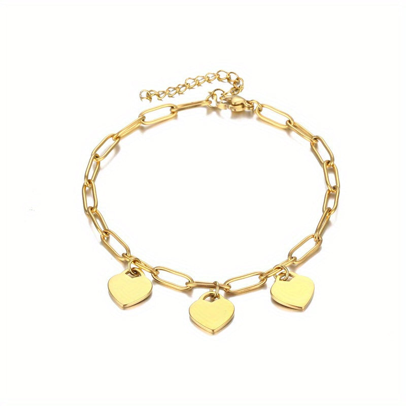 Customized Stainless Steel Square Chain Bracelet With Personalized Name Engraving, Featuring 1-5 Names And A Heart-shaped Golden Pendant, A Stylish Gift For Women's Jewelry.