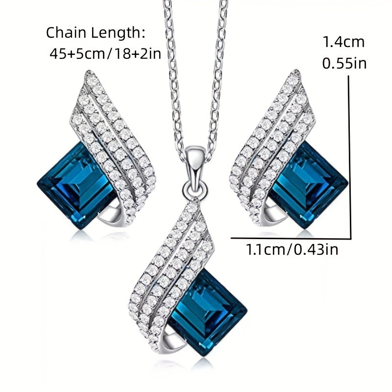 Luxurious Blue Angel Wings Pendant Necklace Set - Alloy Craftsmanship, Sparkling Jewelry Gift for Men and Women