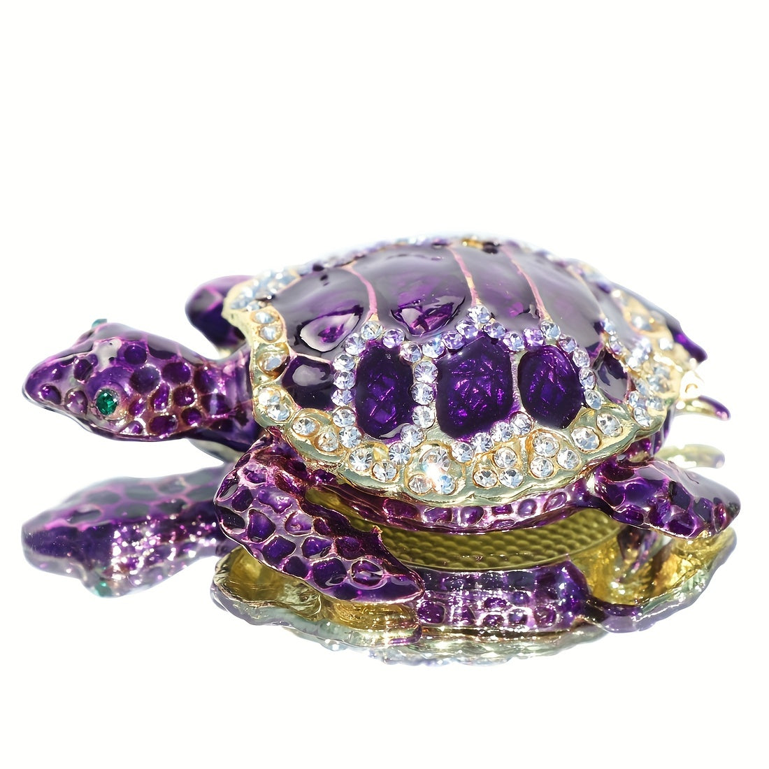 1pc Purple Turtle Figurine Decorative Jewelry Box - Hinged Trinket Box With Rich Enamel And Sparkling Rhinestones, Hand-painted Animal Figurine - Collectible Ring Holder, Novelty Jewelry Organizer - Unique Gift for Women & Gi