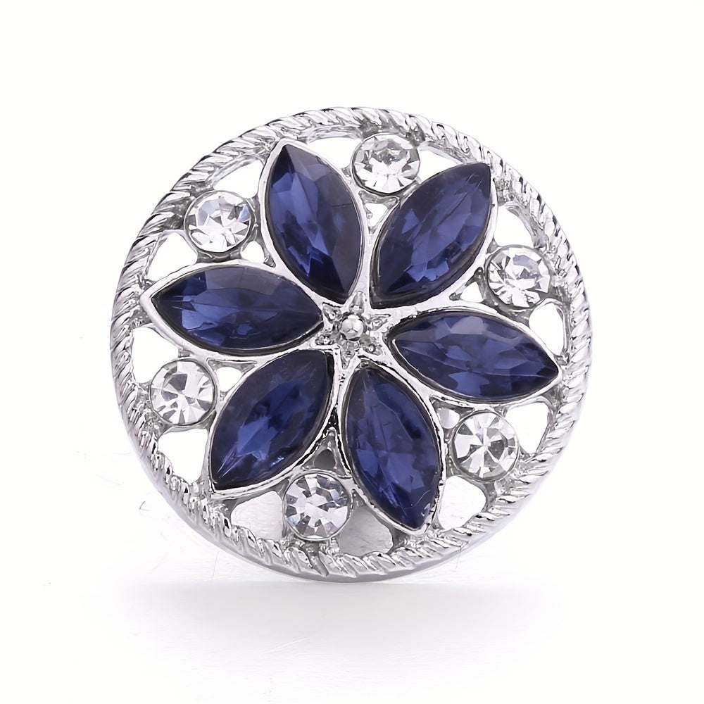 1pc 18mm Alloy Flower Decor Round Snap Button Jewelry Studded With Colorful Rhinestones For DIY Bracelet Necklace And Any Other Accessories, Semi-finished Jewelry Accessories