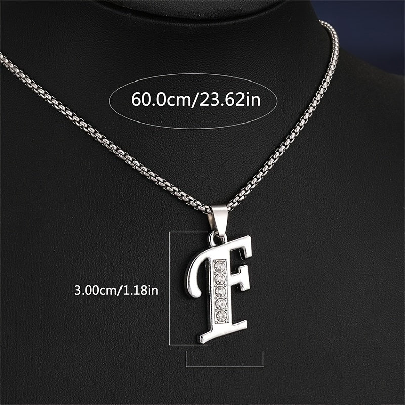 Elegant Silvery Alphabet Pendant Necklaces - "A" to "D" with Sparkling Stones, Stainless Steel, Perfect for Couples, Birthdays, and Holidays, Fashion Jewelry|Personalized Gift|Durable Chain, Name Necklace
