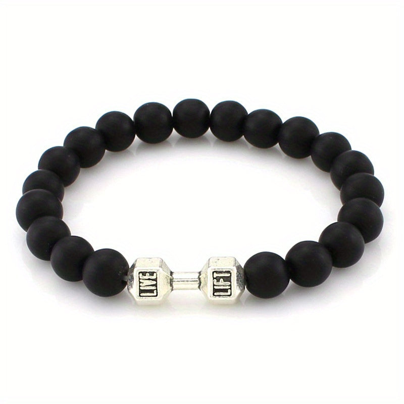 1pc Trendy Minimalist Beaded Dumbbell Bracelet For Men For Daily Decoration, Gift For Family And Friends, Holiday Birthday Gift For Boyfriends/ Girlfriends