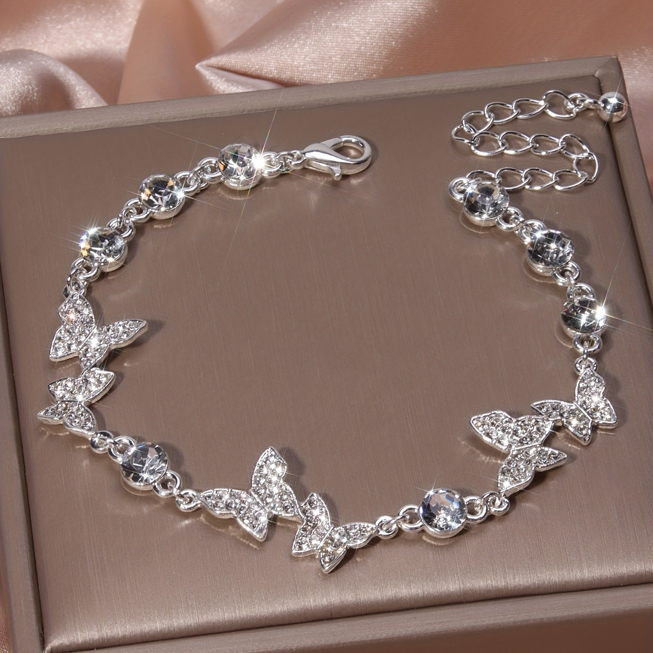 Elegant Full Of Rhinestones Butterfly Bracelet Silver Plated Hand Jewelry Gift For Women